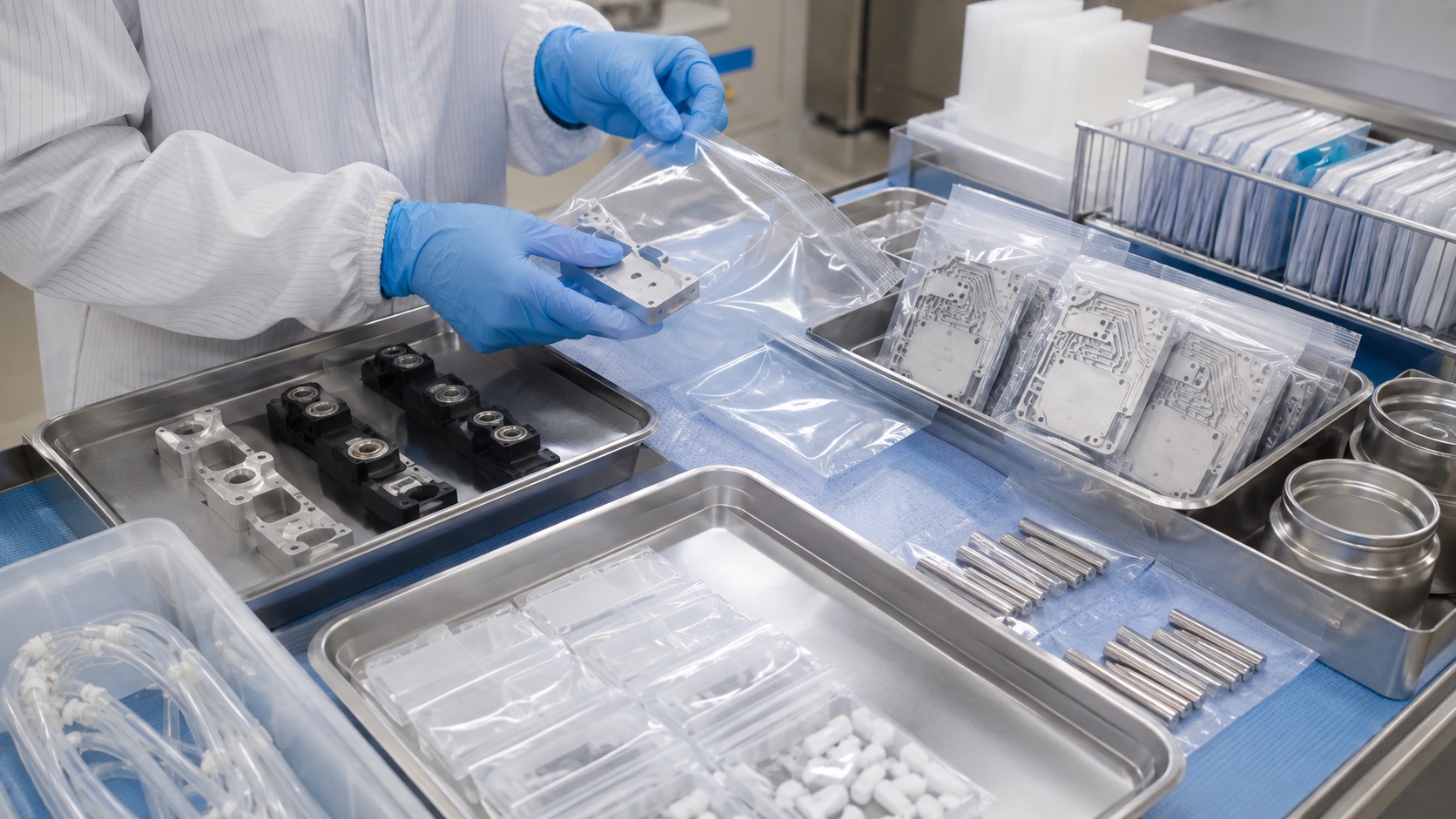 Clean packaging for infusion pump machined components before assembly