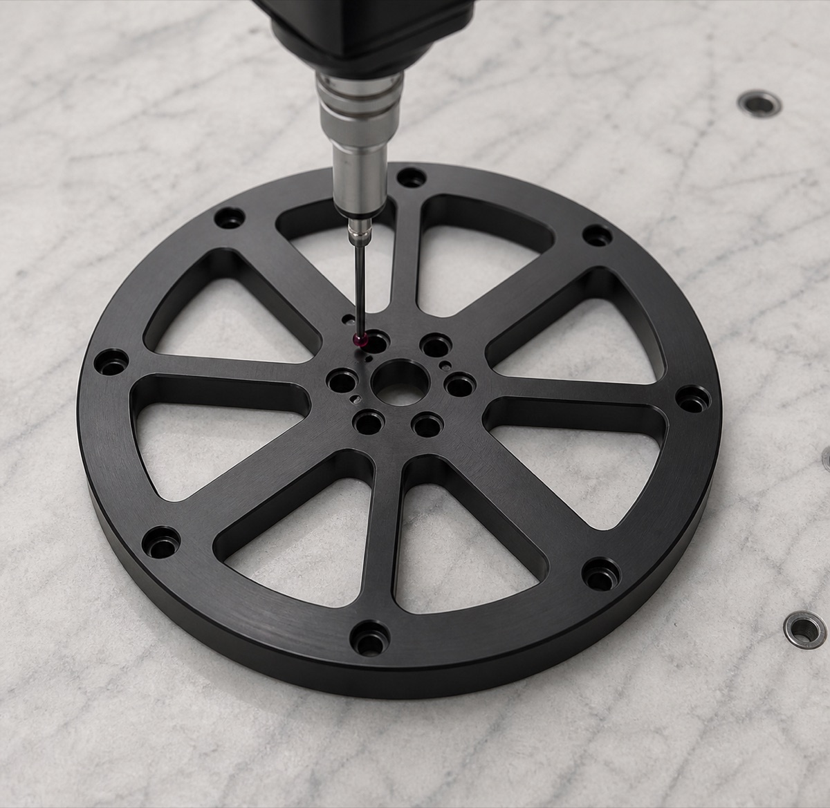 Inspection of central hole group and outer hole pattern on a robot swing arm flange