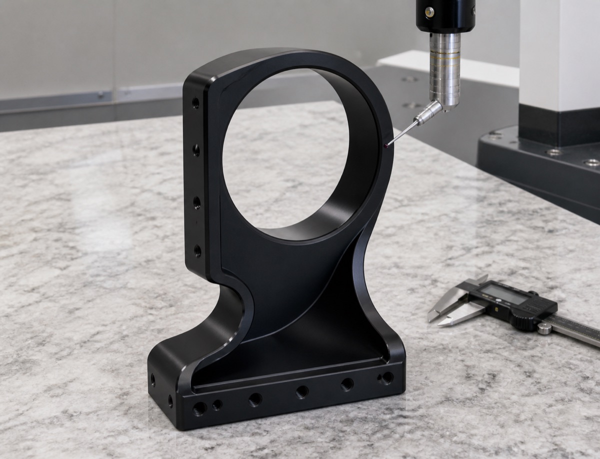 Inspection of the large bore, side holes and bottom datum on a fourth-axis robot module seat