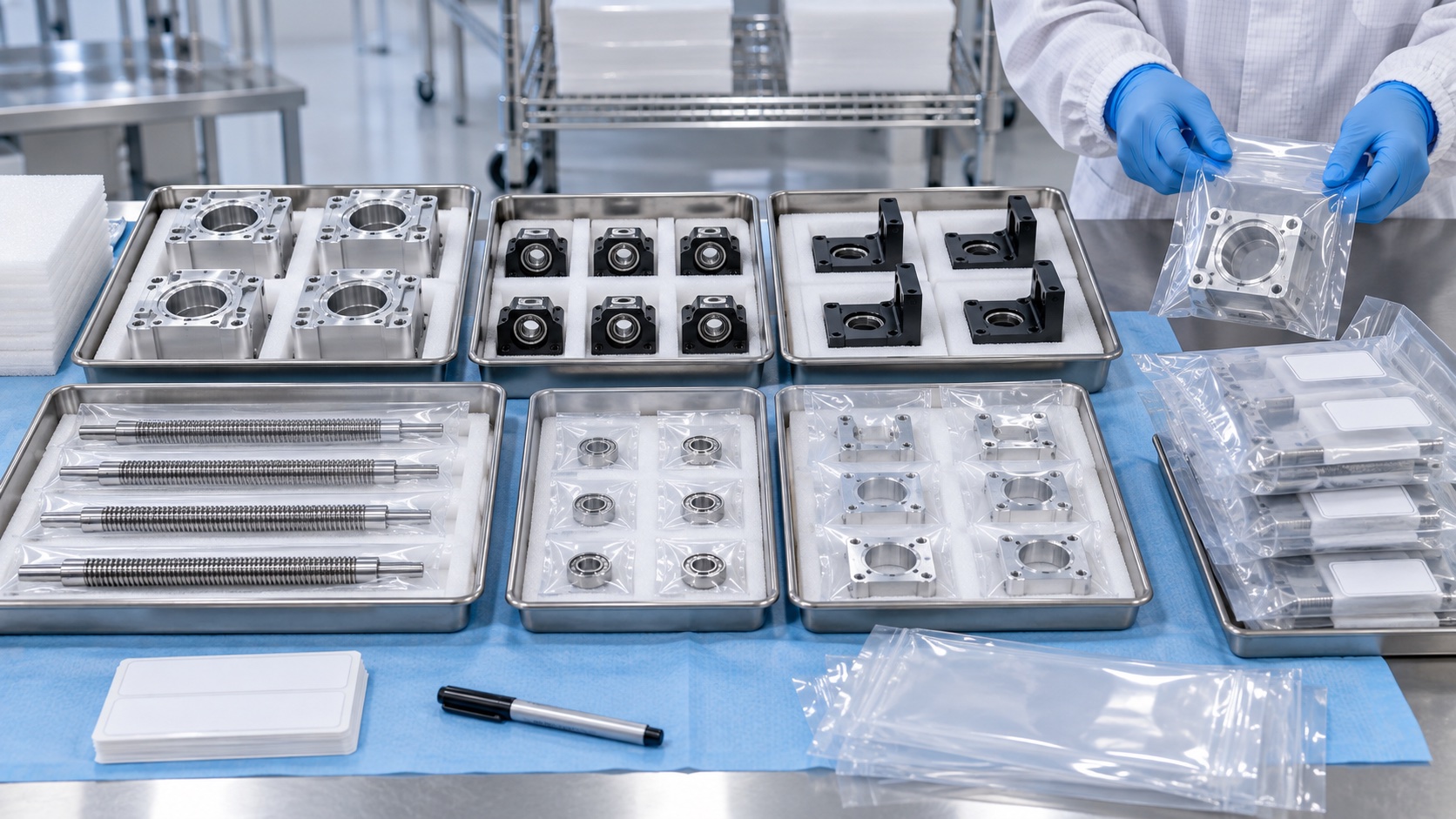 Clean packaging for syringe pump drive components before medical device assembly