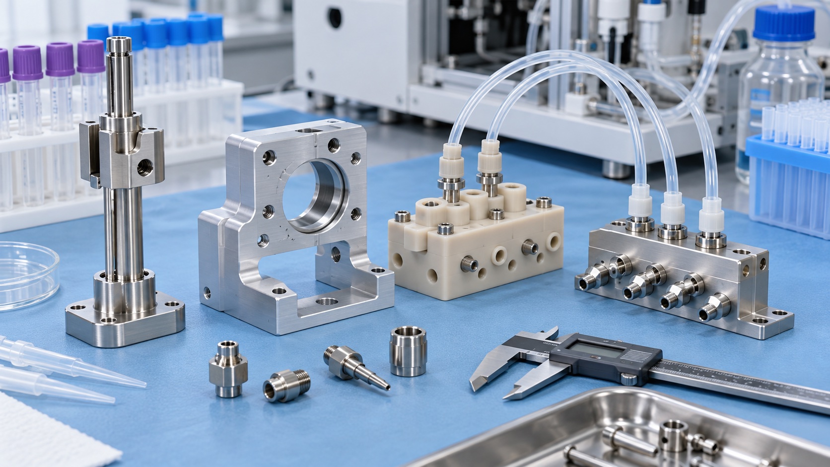 CNC Machining IVD Hematology Analyzer Components: Sample Probe Holders, Reagent Valve Blocks and Wash Manifolds