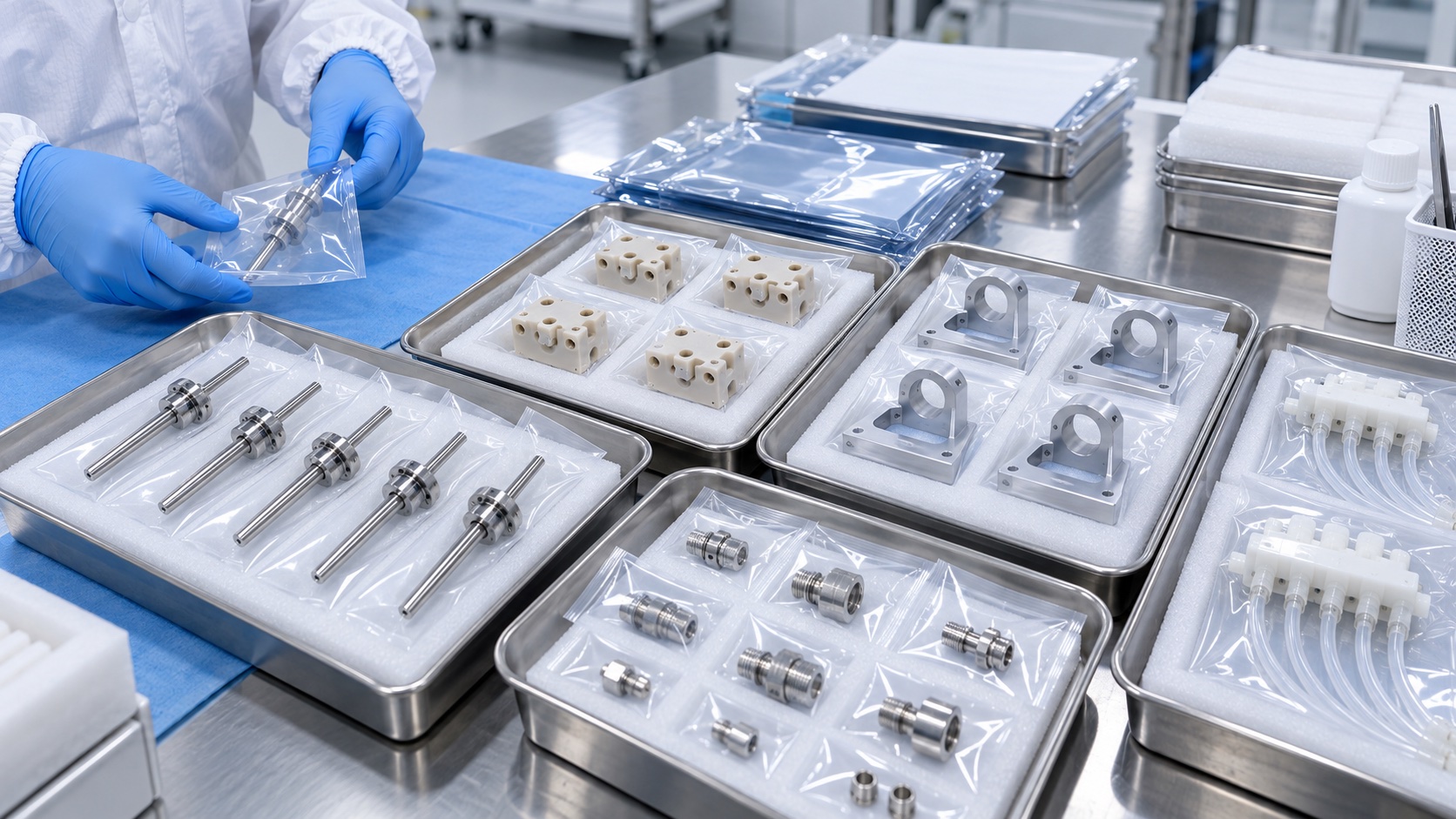 Clean packaging for IVD hematology analyzer components before assembly