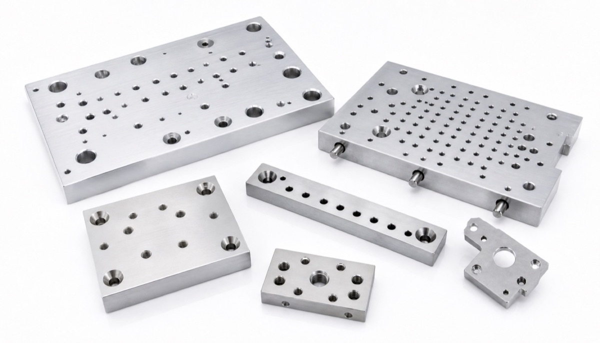 Precision CNC parts with different hole sizes, counterbores and locating features