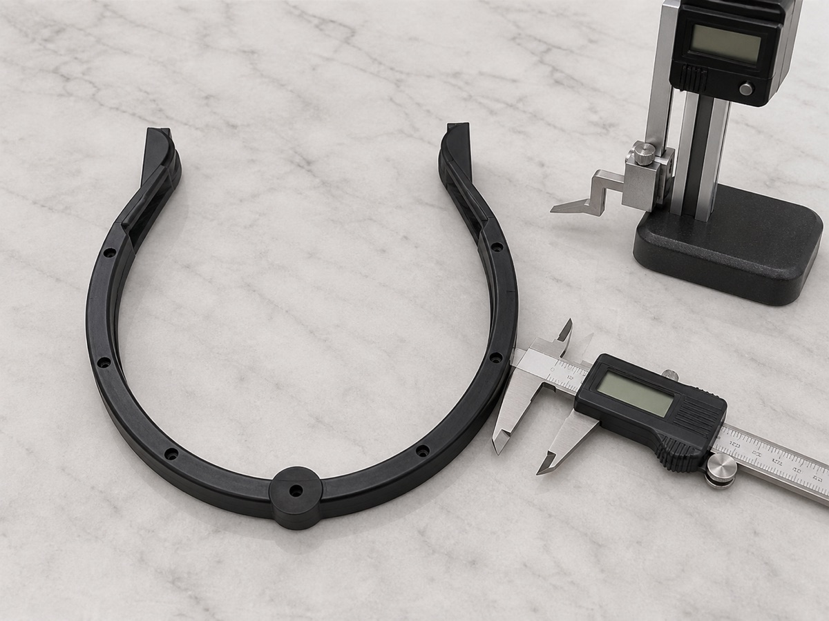 Inspection of curved profile, wall thickness and side holes on an ABS robot cover