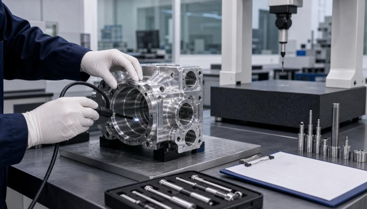 Inspection of deep bores in a precision housing