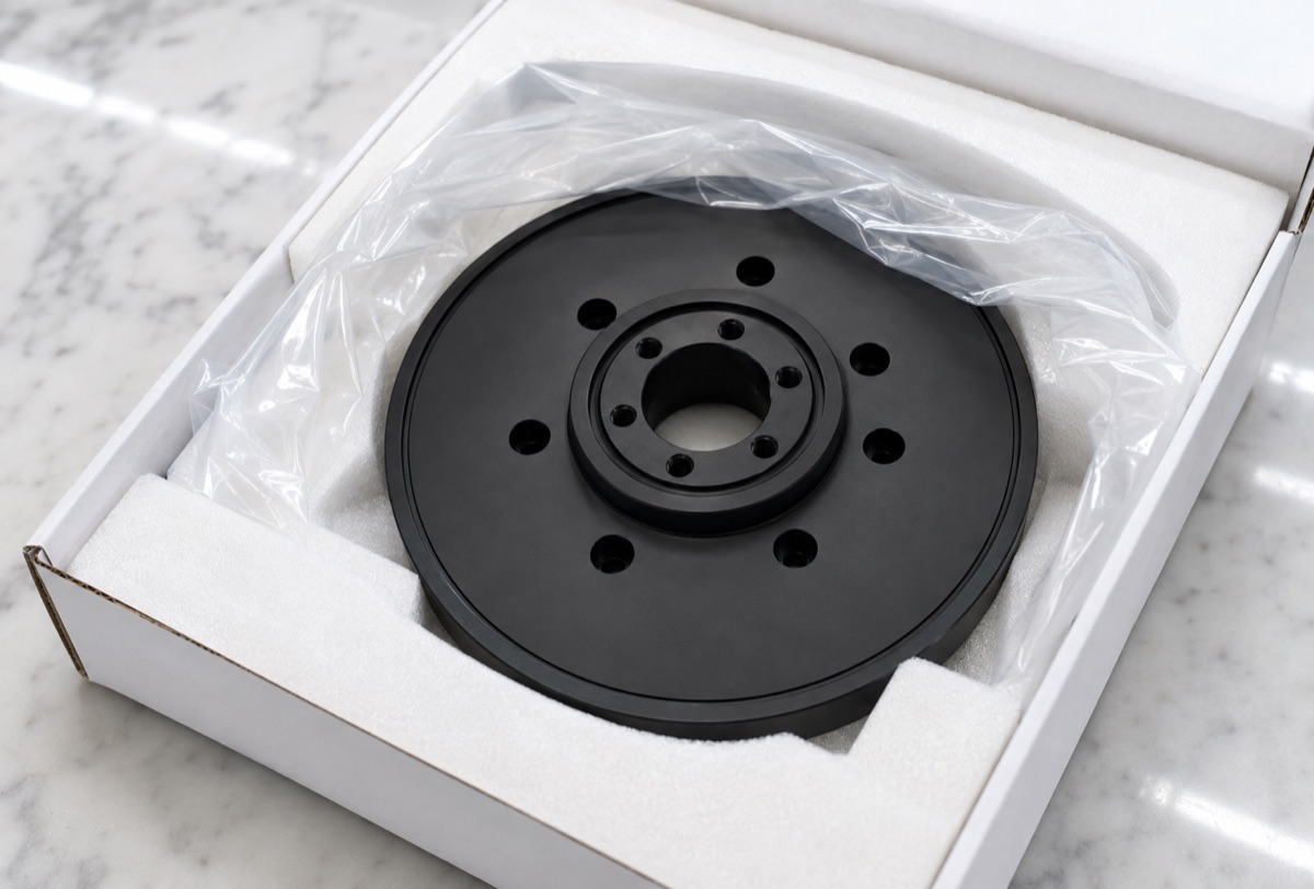 Foam packaging for a black-anodized end flange